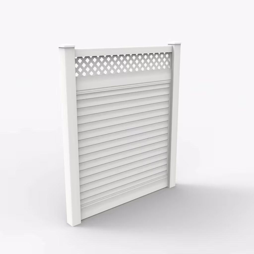White horizontal privacy with lattice top 7 ft fence, main view