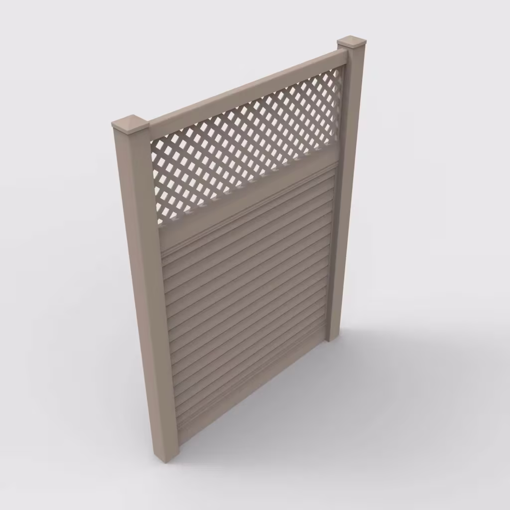 Clay horizontal privacy with lattice top 8 ft fence, isometric view