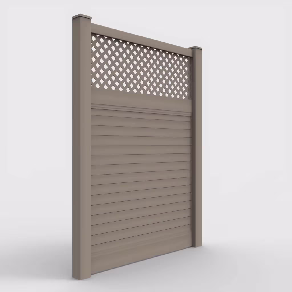 Clay horizontal privacy with lattice top 8 ft fence, right-side view