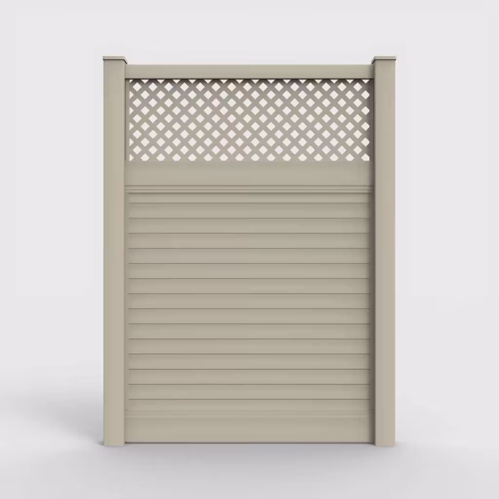 Tan horizontal privacy with lattice top 8 ft fence, front view