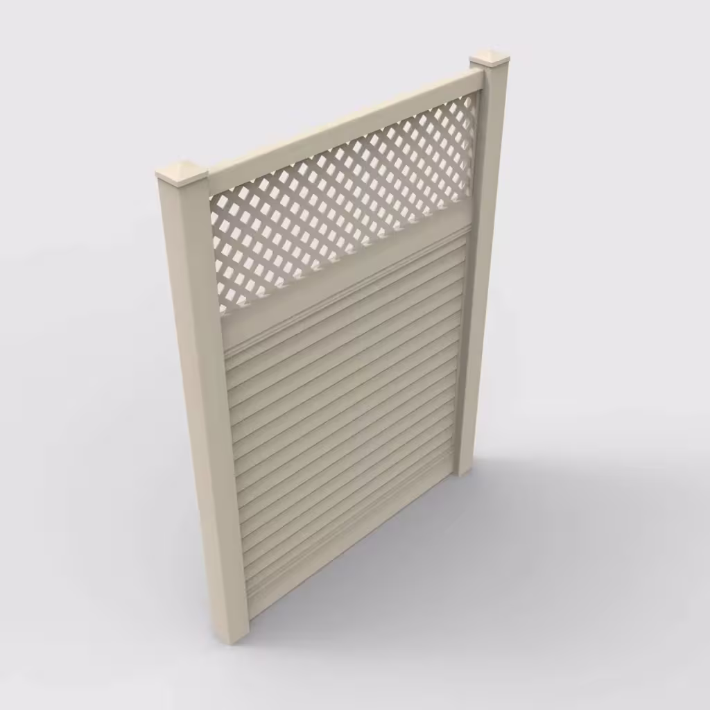 Tan horizontal privacy with lattice top 8 ft fence, isometric view