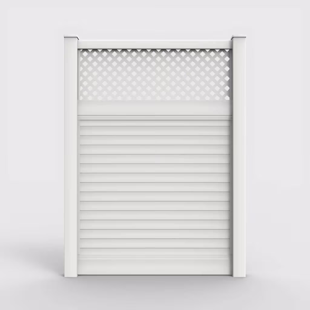 White horizontal privacy with lattice top 8 ft fence, front view