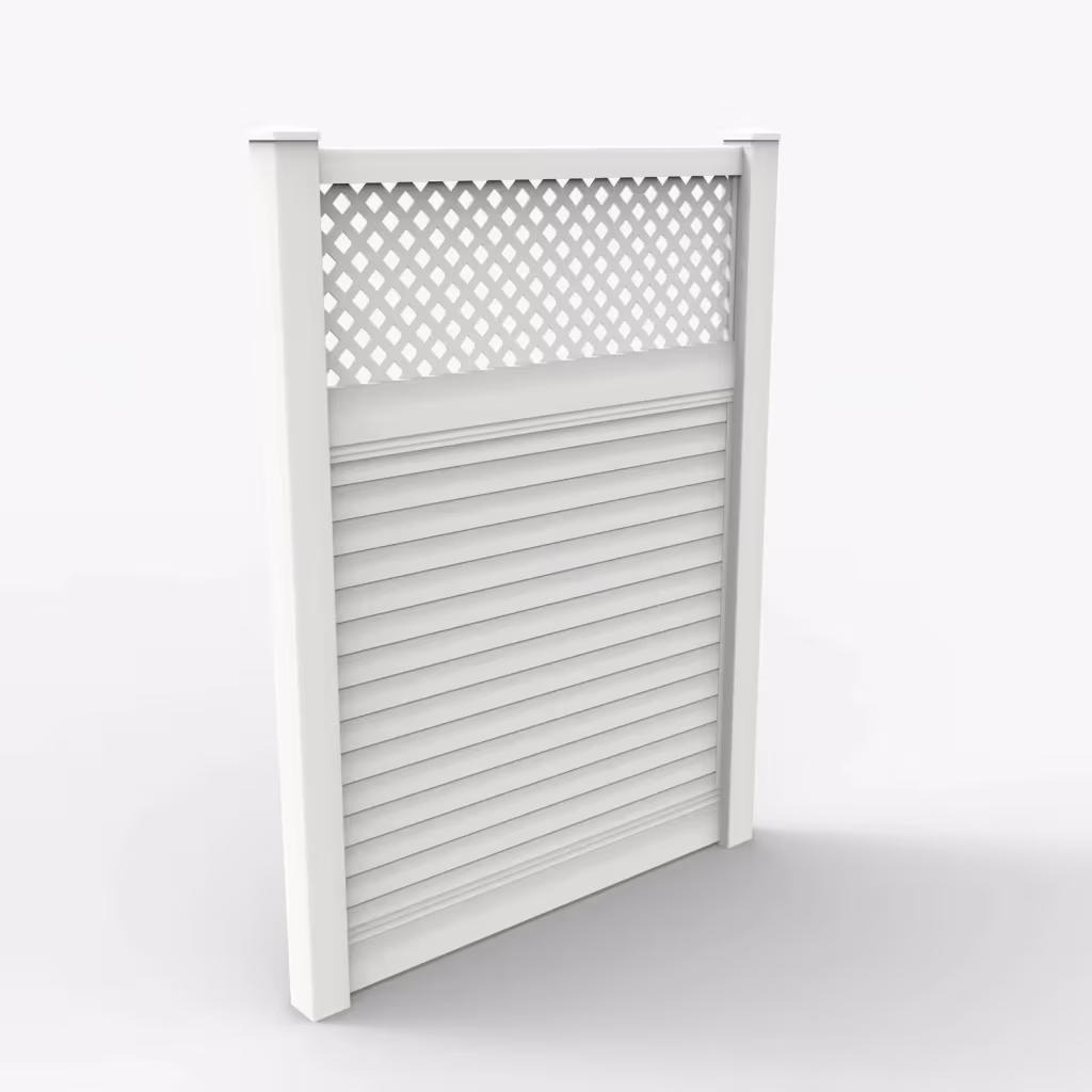White horizontal privacy with lattice top 8 ft fence, main view