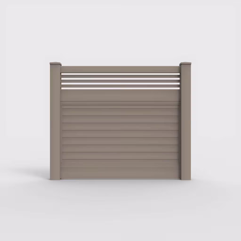 Clay horizontal privacy with picket horizontal top 5 ft fence, front view