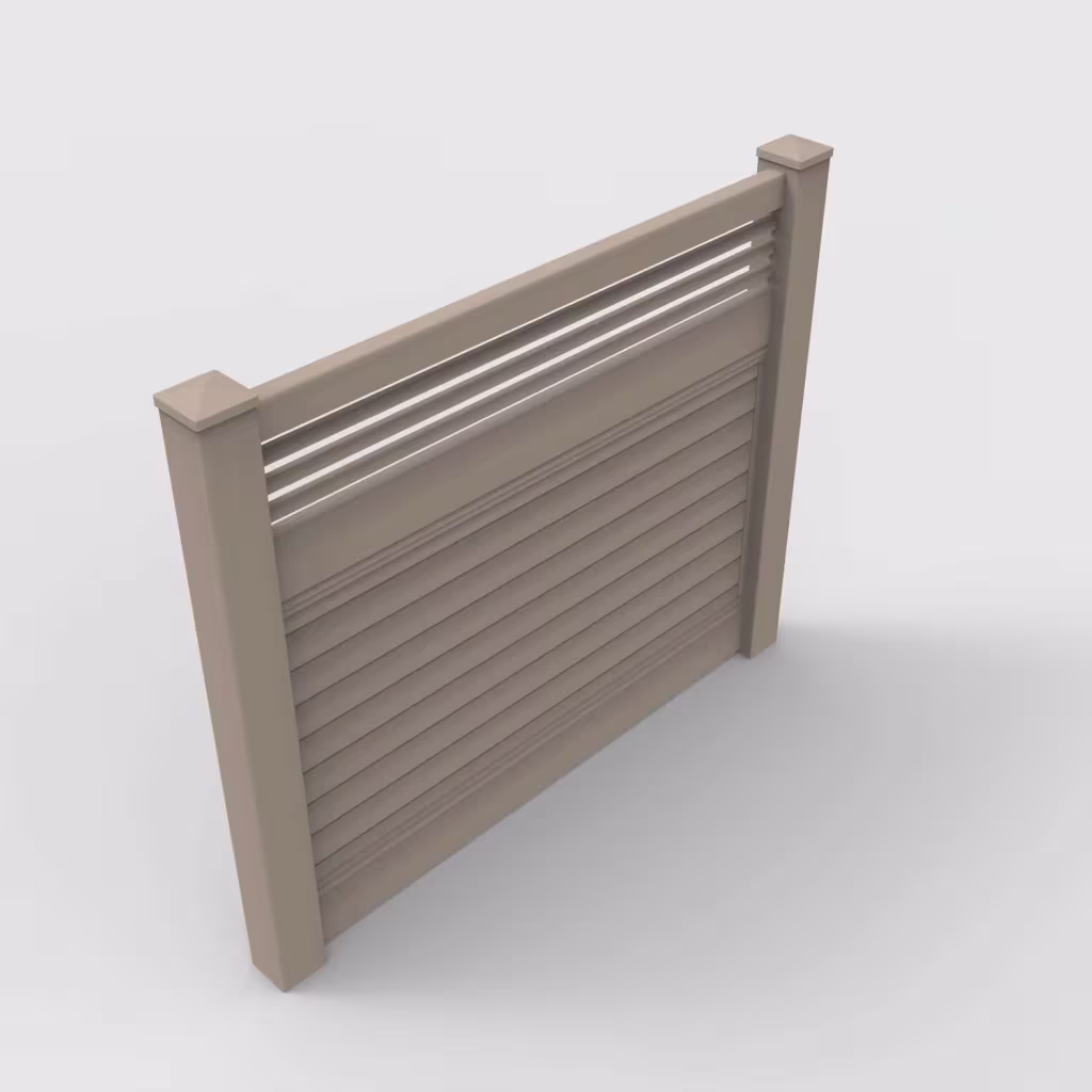 Clay horizontal privacy with picket horizontal top 5 ft fence, isometric view