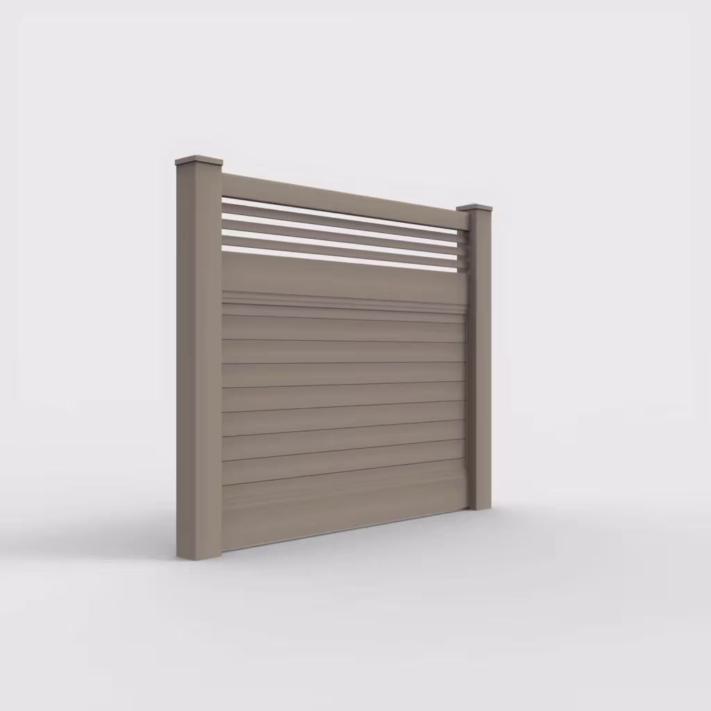 Clay horizontal privacy with picket horizontal top 5 ft fence, right-side view
