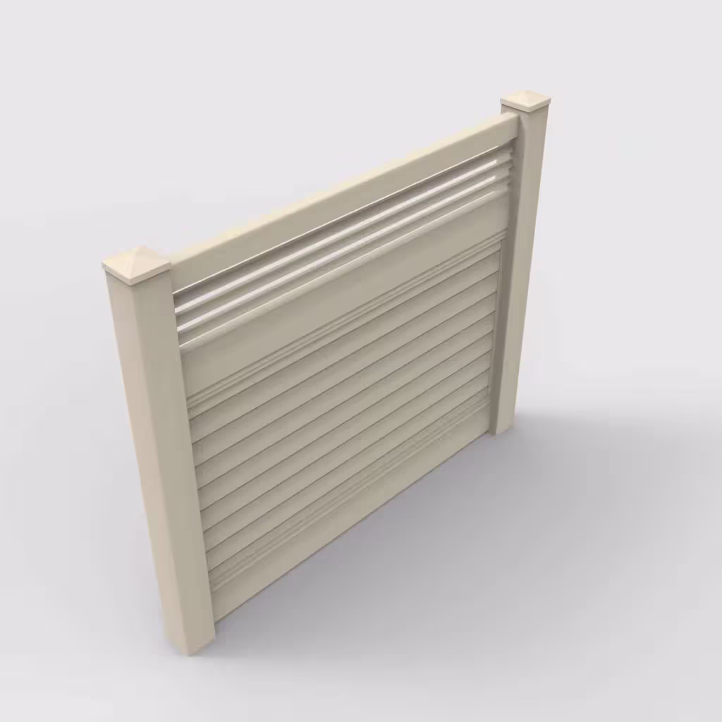 Tan horizontal privacy with picket horizontal top 5 ft fence, isometric view