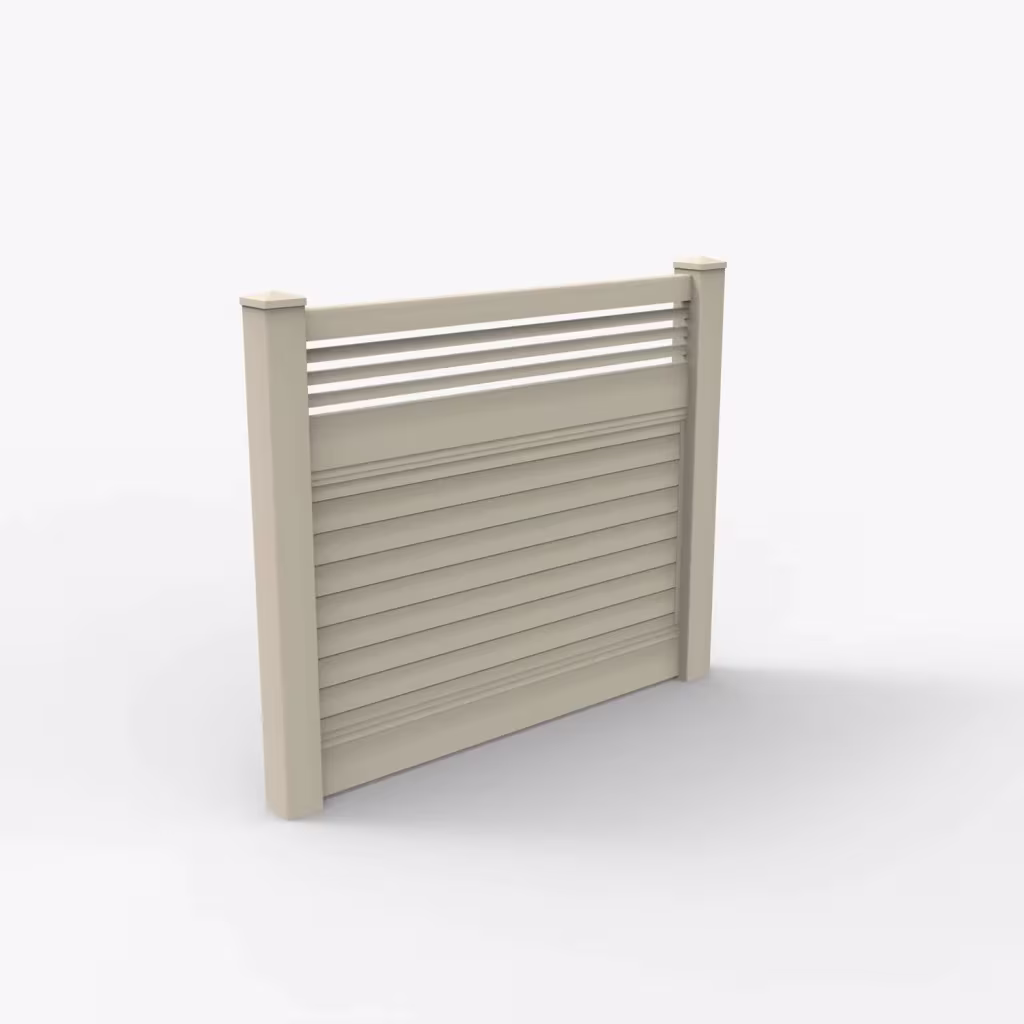 Tan horizontal privacy with picket horizontal top 5 ft fence, main view