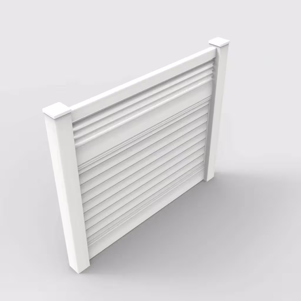 White horizontal privacy with picket horizontal top 5 ft fence, isometric view