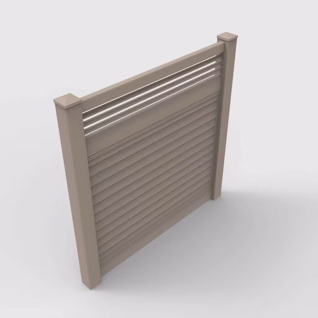 Clay horizontal privacy with picket horizontal top 6 ft fence, isometric view
