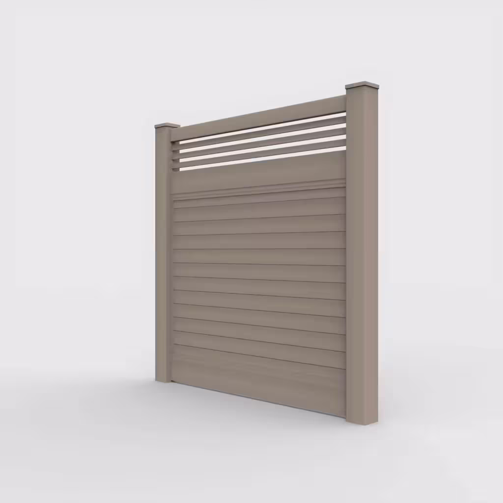 Clay horizontal privacy with picket horizontal top 6 ft fence, left-side view