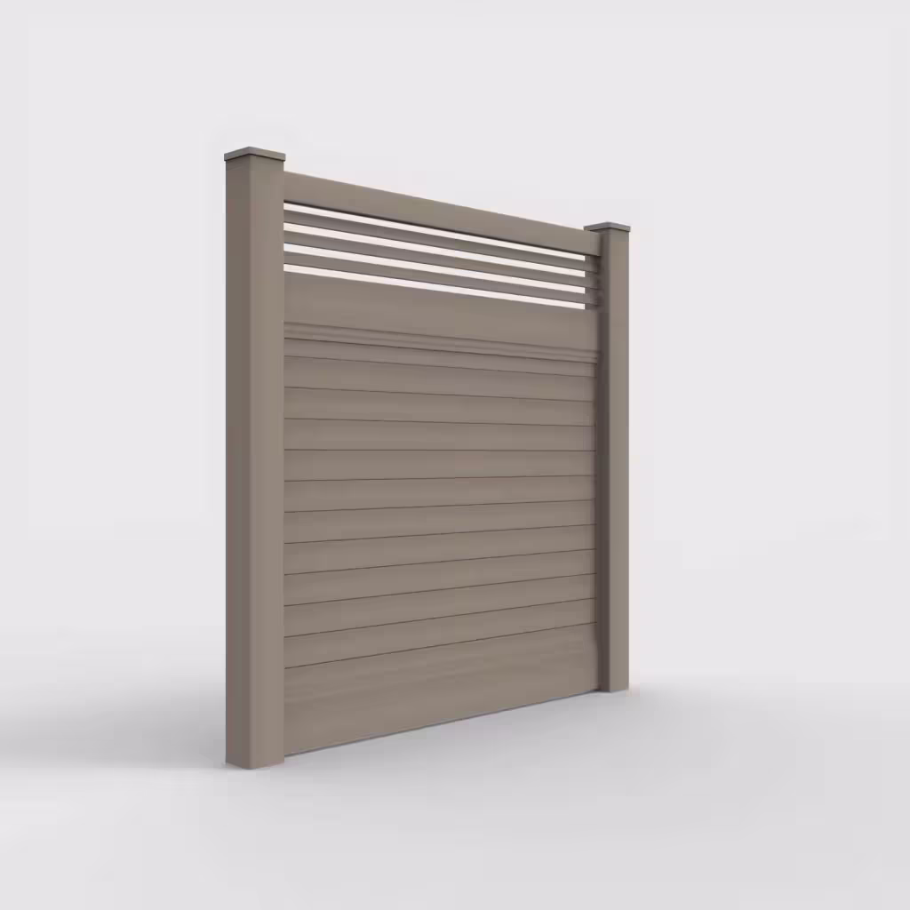 Clay horizontal privacy with picket horizontal top 6 ft fence, right-side view