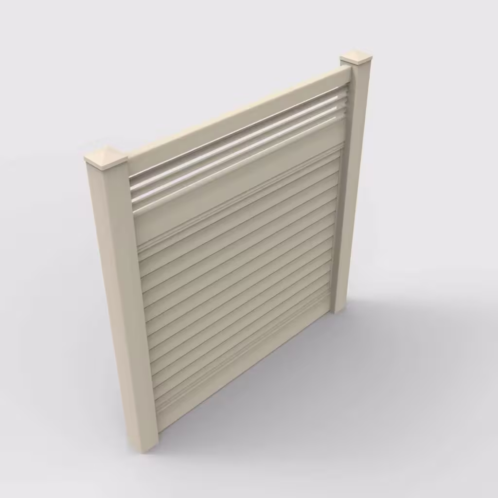 Tan horizontal privacy with picket horizontal top 6 ft fence, isometric view