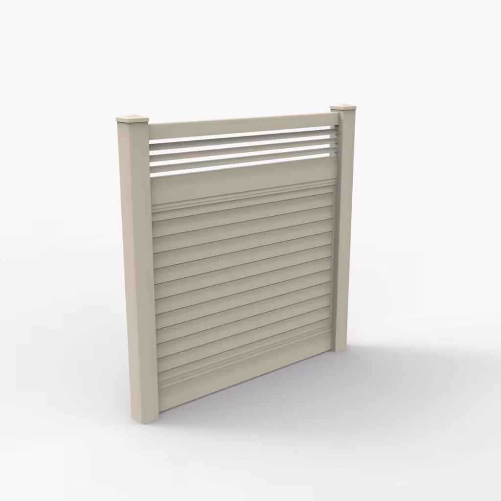 Tan horizontal privacy with picket horizontal top 6 ft fence, main view