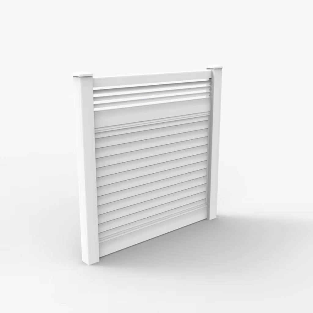 White horizontal privacy with picket horizontal top 6 ft fence, main view