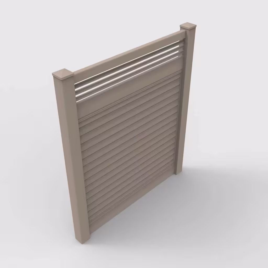 Clay horizontal privacy with picket horizontal top 7 ft fence, isometric view