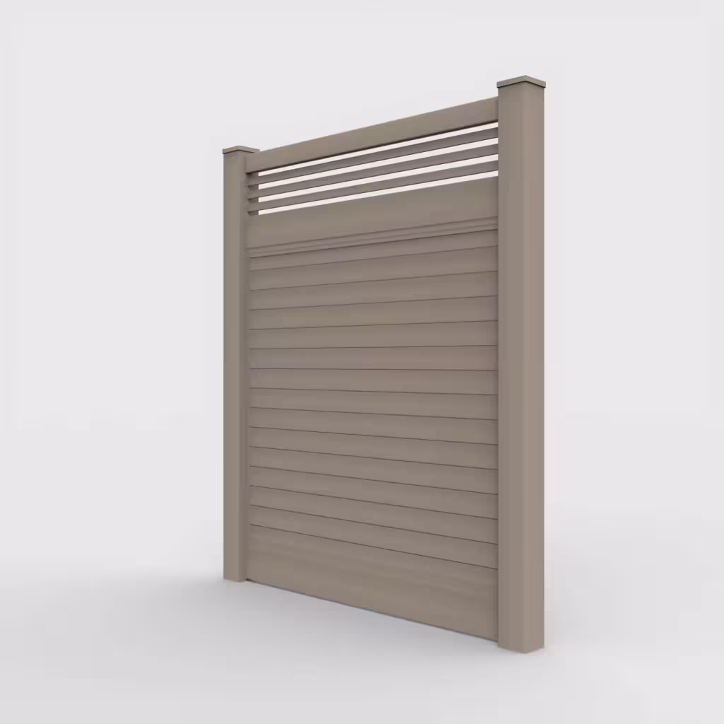 Clay horizontal privacy with picket horizontal top 7 ft fence, left-side view