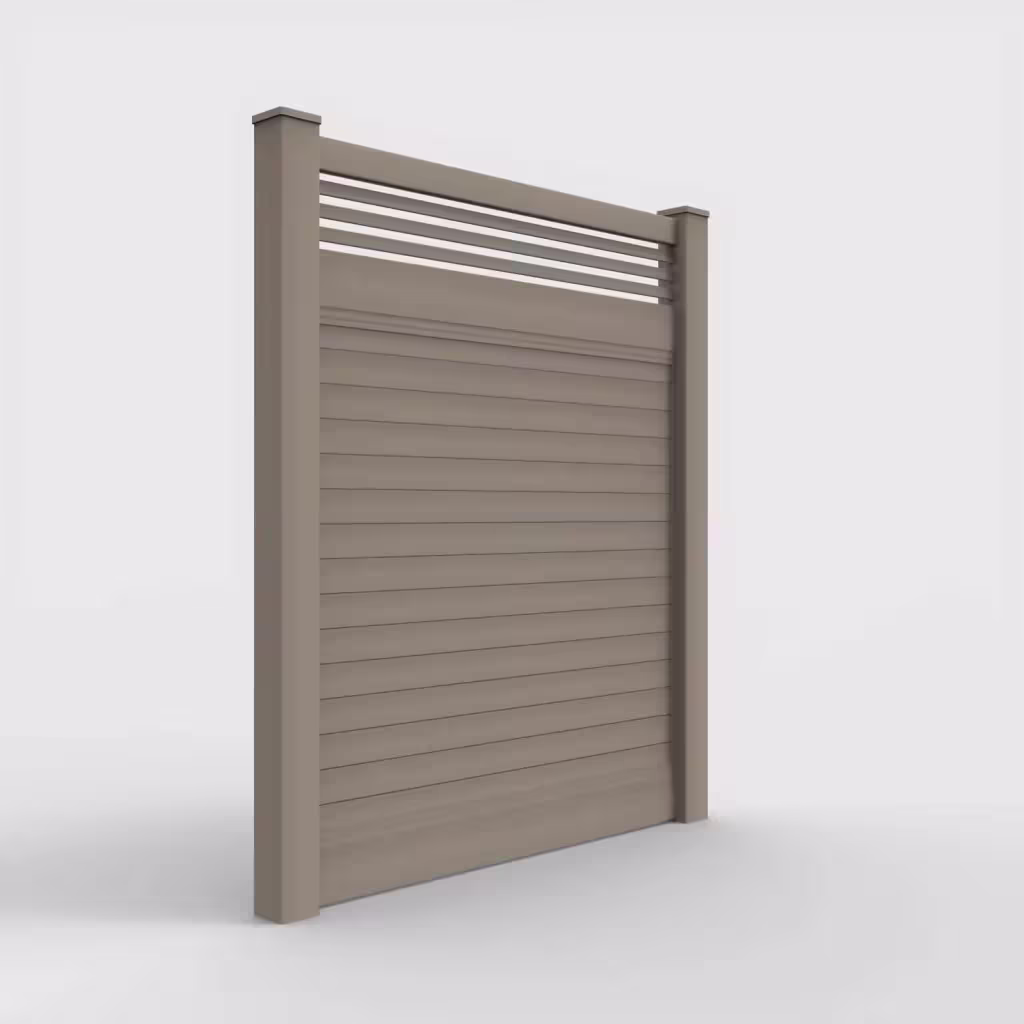 Clay horizontal privacy with picket horizontal top 7 ft fence, right-side view