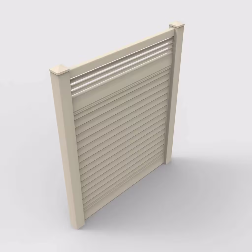 Tan horizontal privacy with picket horizontal top 7 ft fence, isometric view