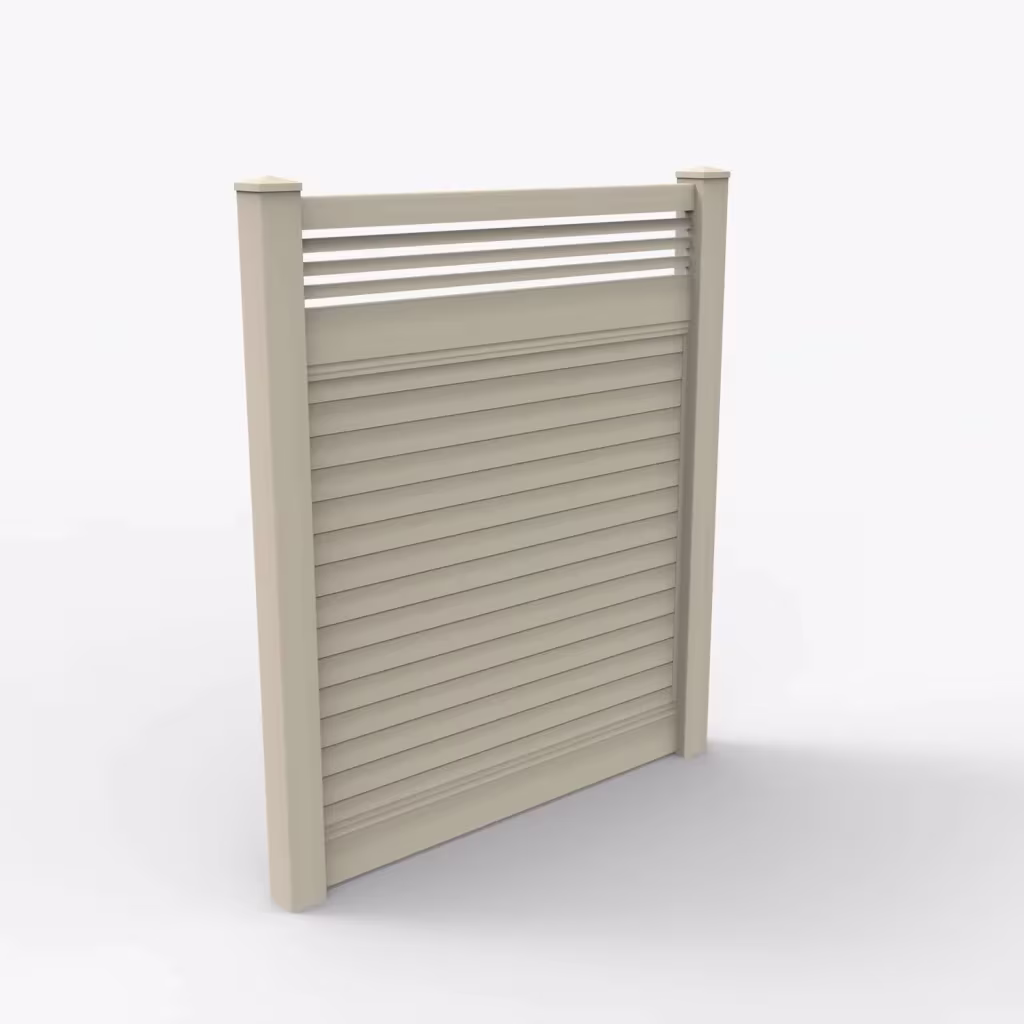 Tan horizontal privacy with picket horizontal top 7 ft fence, main view