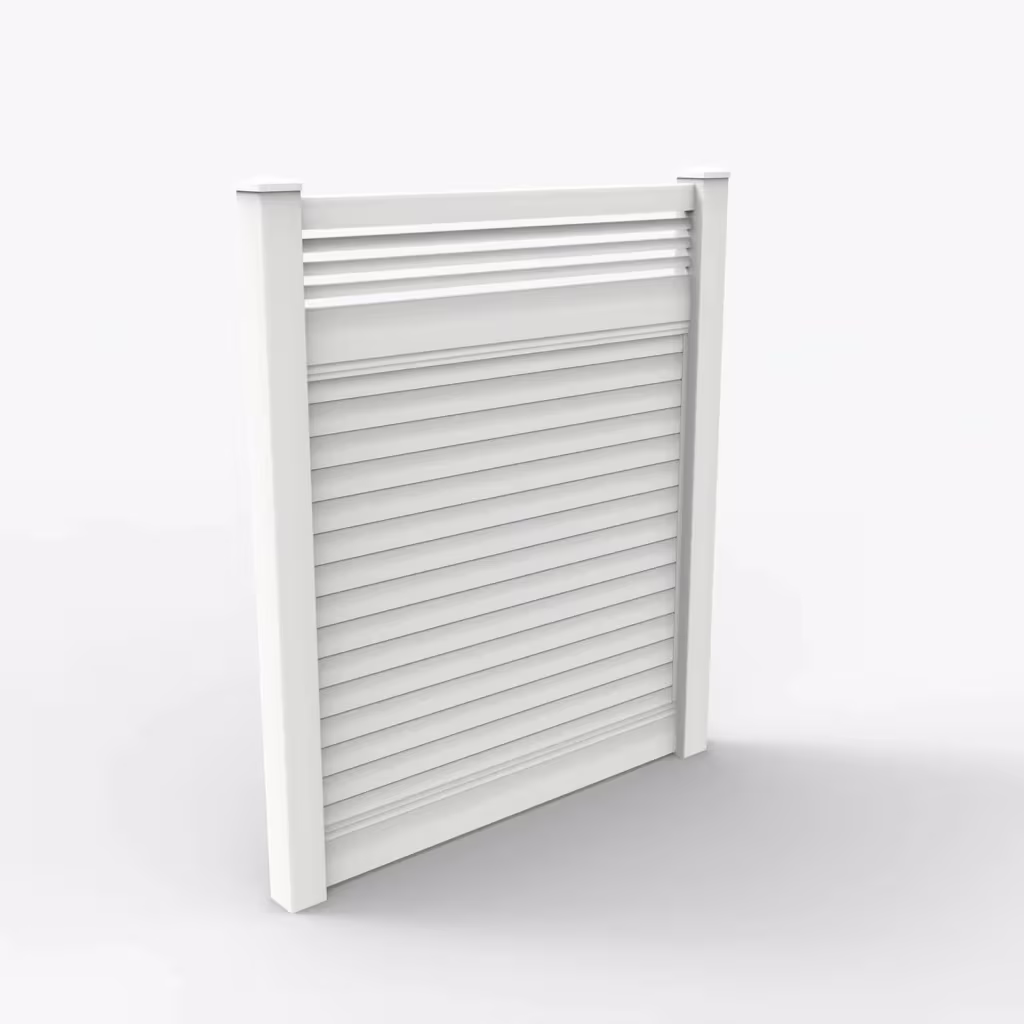 White horizontal privacy with picket horizontal top 7 ft fence, main view