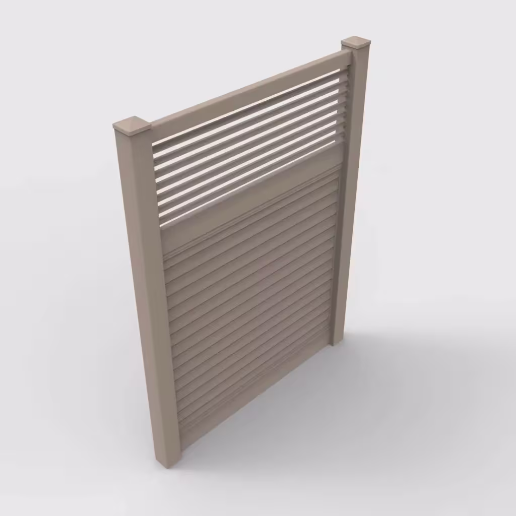Clay horizontal privacy with picket horizontal top 8 ft fence, isometric view