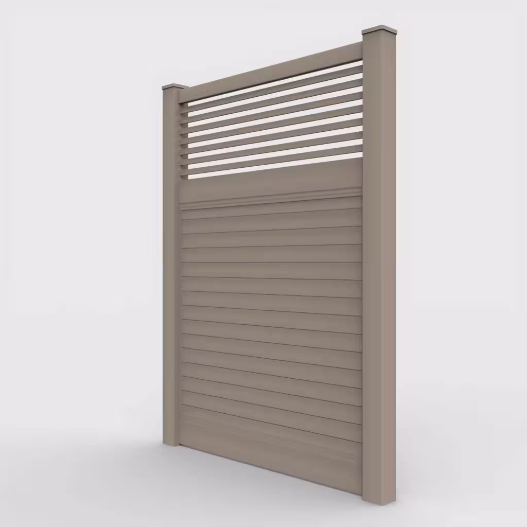 Clay horizontal privacy with picket horizontal top 8 ft fence, left-side view
