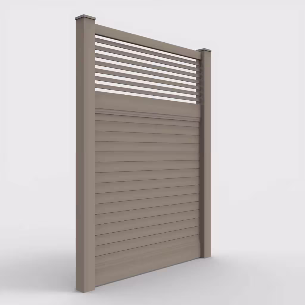 Clay horizontal privacy with picket horizontal top 8 ft fence, right-side view