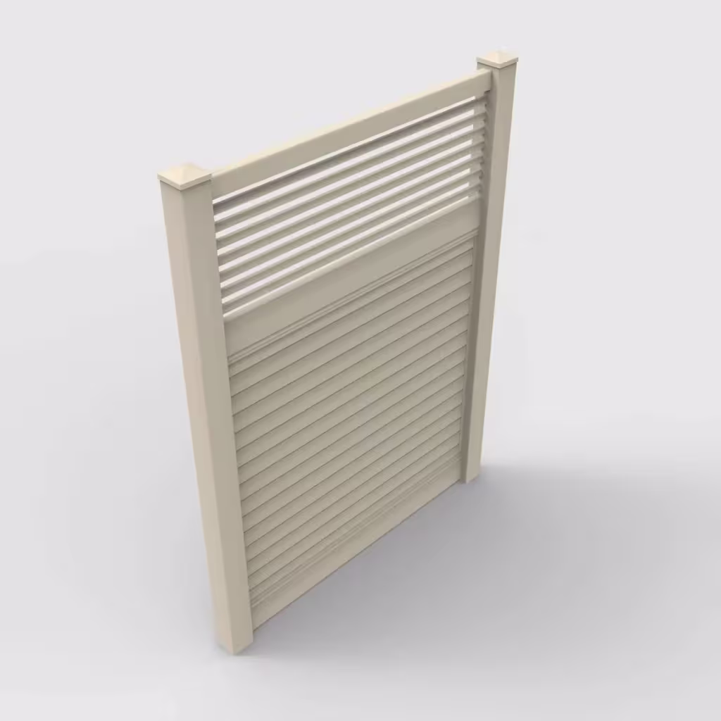 Tan horizontal privacy with picket horizontal top 8 ft fence, isometric view