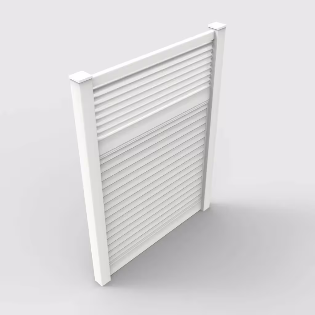 White horizontal privacy with picket horizontal top 8 ft fence, isometric view