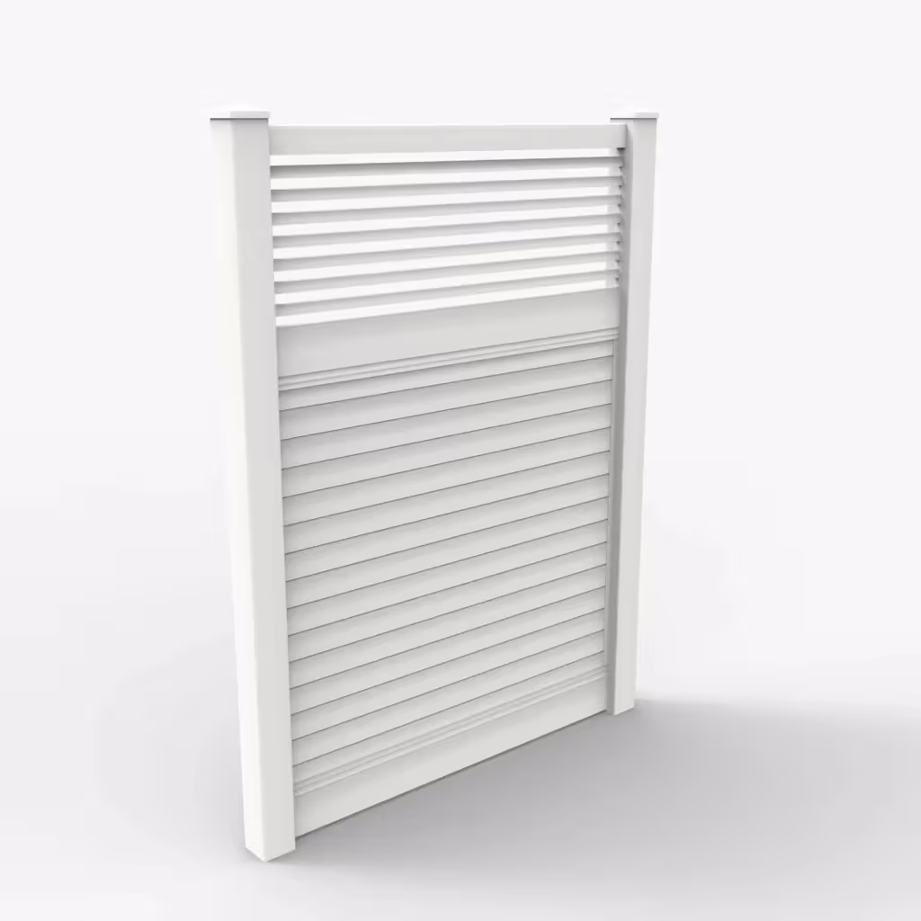 White horizontal privacy with picket horizontal top 8 ft fence, main view