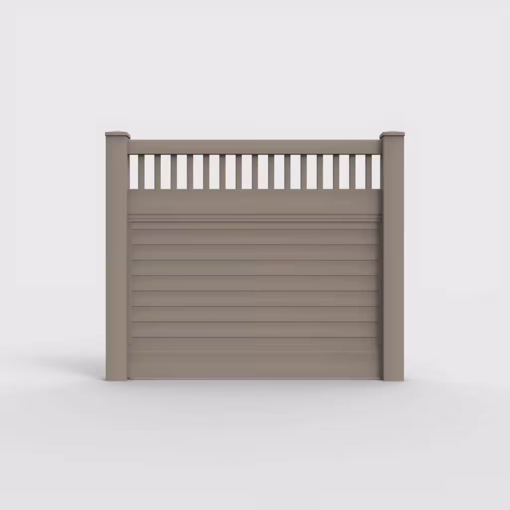 Clay horizontal privacy with picket vertical top 5 ft fence, front view