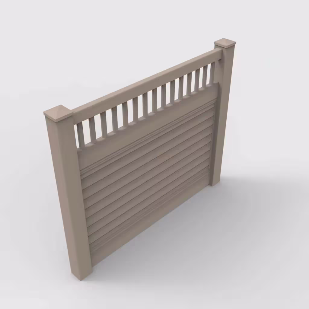 Clay horizontal privacy with picket vertical top 5 ft fence, isometric view
