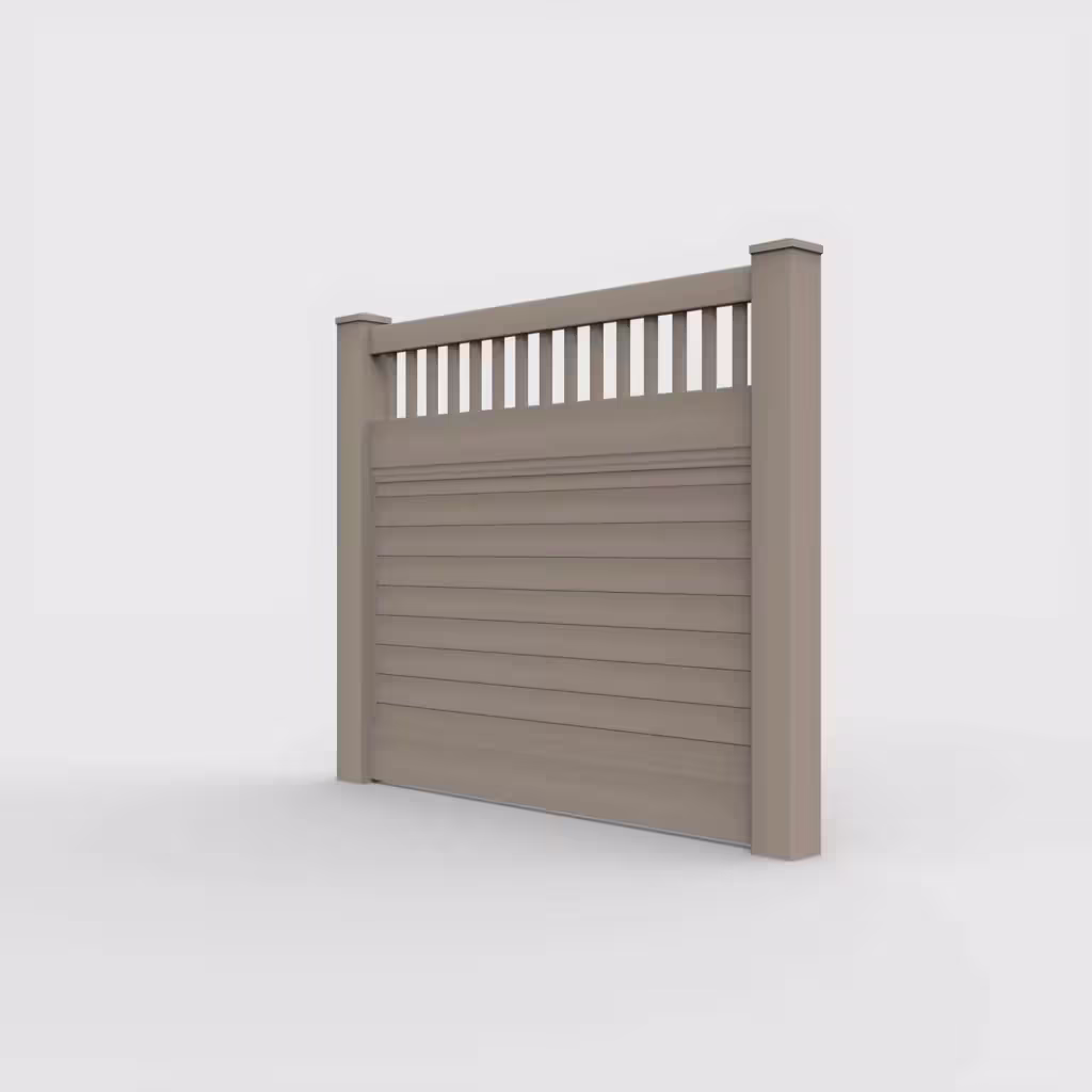 Clay horizontal privacy with picket vertical top 5 ft fence, left-side view