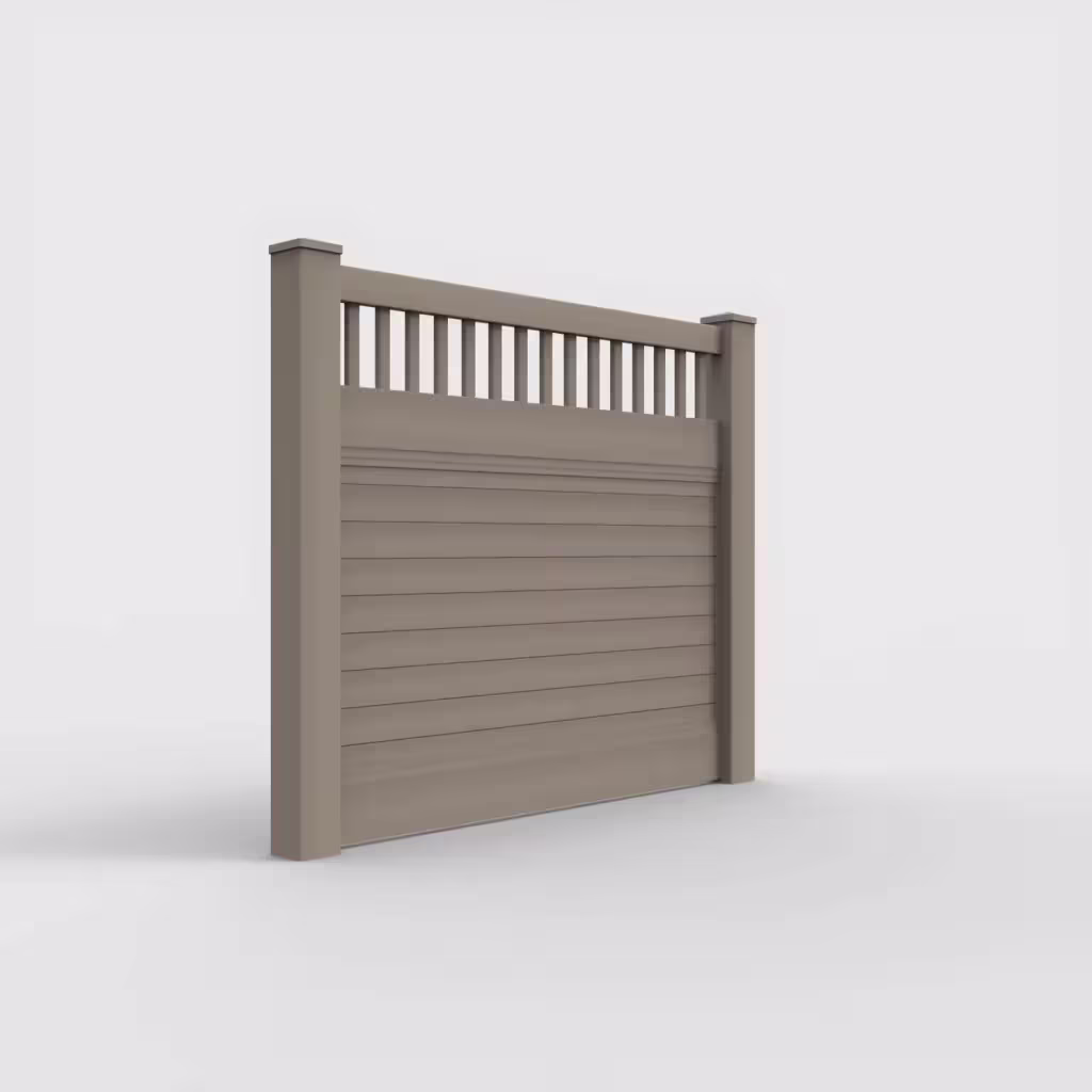 Clay horizontal privacy with picket vertical top 5 ft fence, right-side view