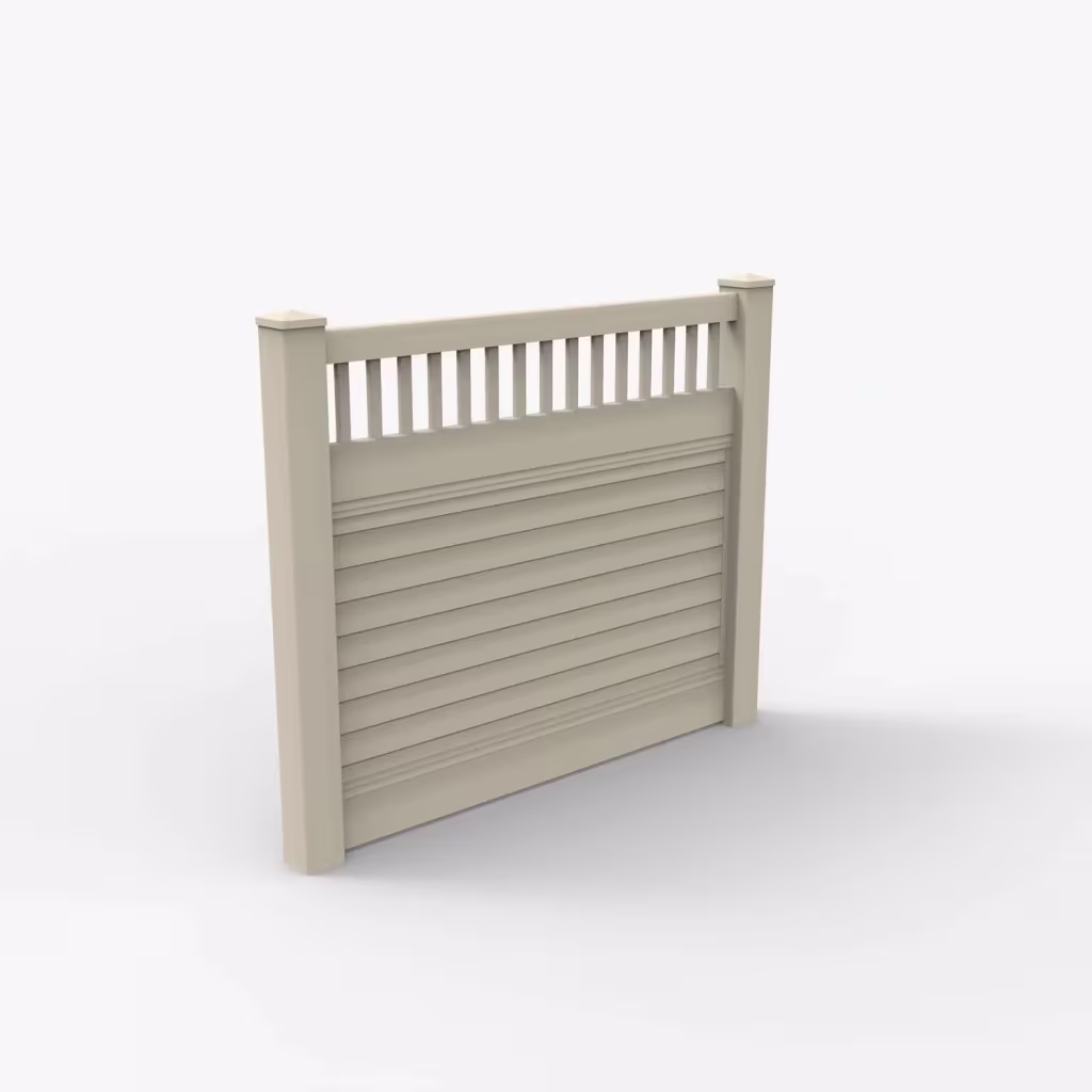 Tan horizontal privacy with picket vertical top 5 ft fence, main view