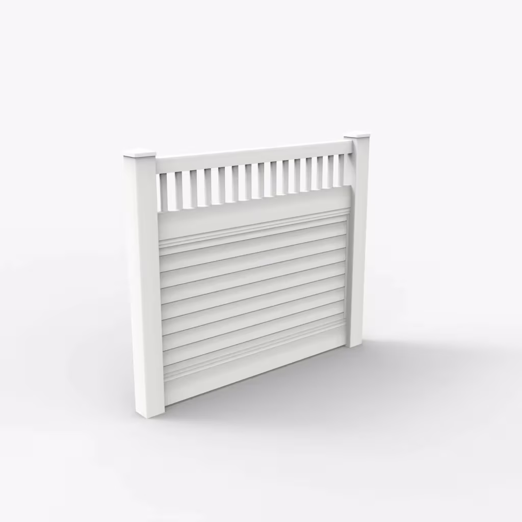 White horizontal privacy with picket vertical top 5 ft fence, main view