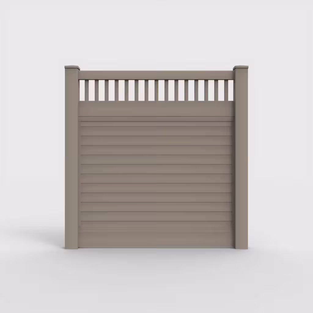 Clay horizontal privacy with picket vertical top 6 ft fence, front view