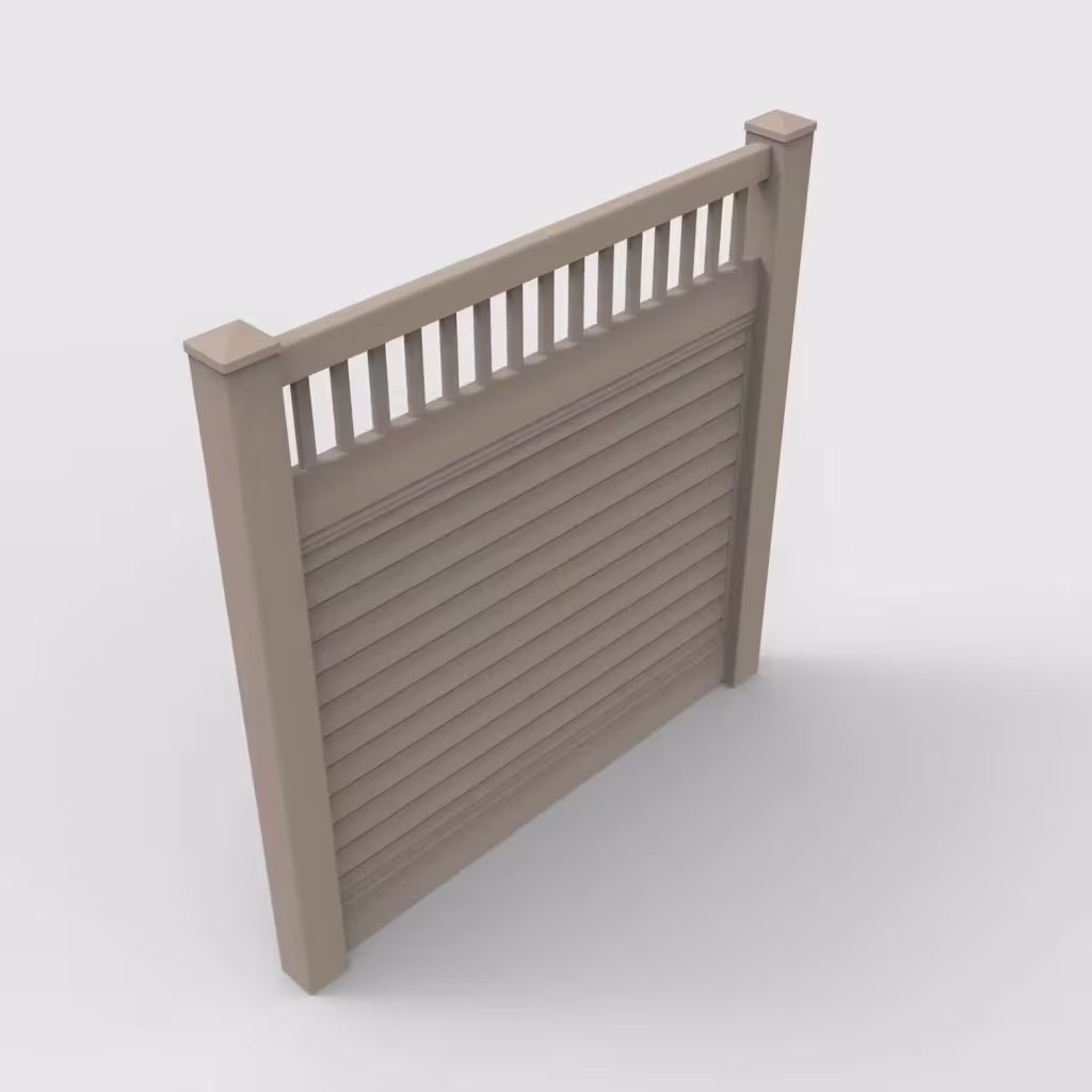 Clay horizontal privacy with picket vertical top 6 ft fence, isometric view