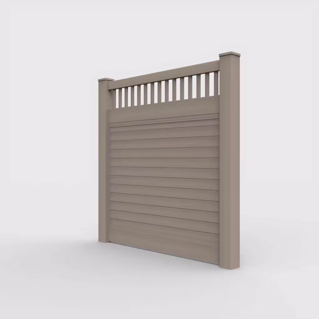 Clay horizontal privacy with picket vertical top 6 ft fence, left-side view