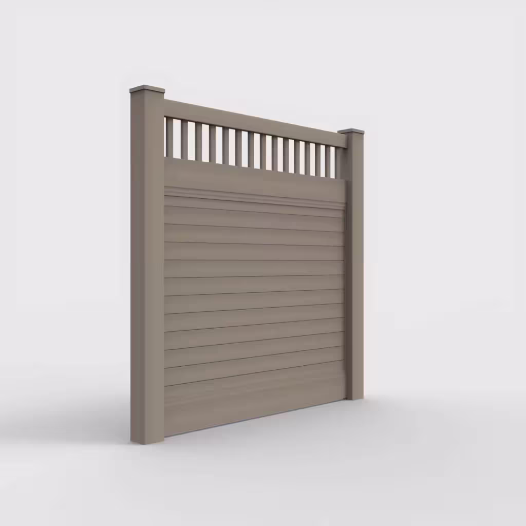 Clay horizontal privacy with picket vertical top 6 ft fence, right-side view