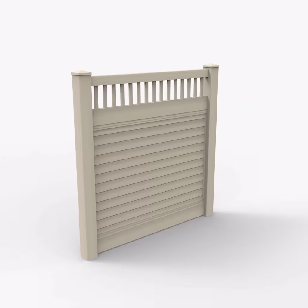 Tan horizontal privacy with picket vertical top 6 ft fence, main view