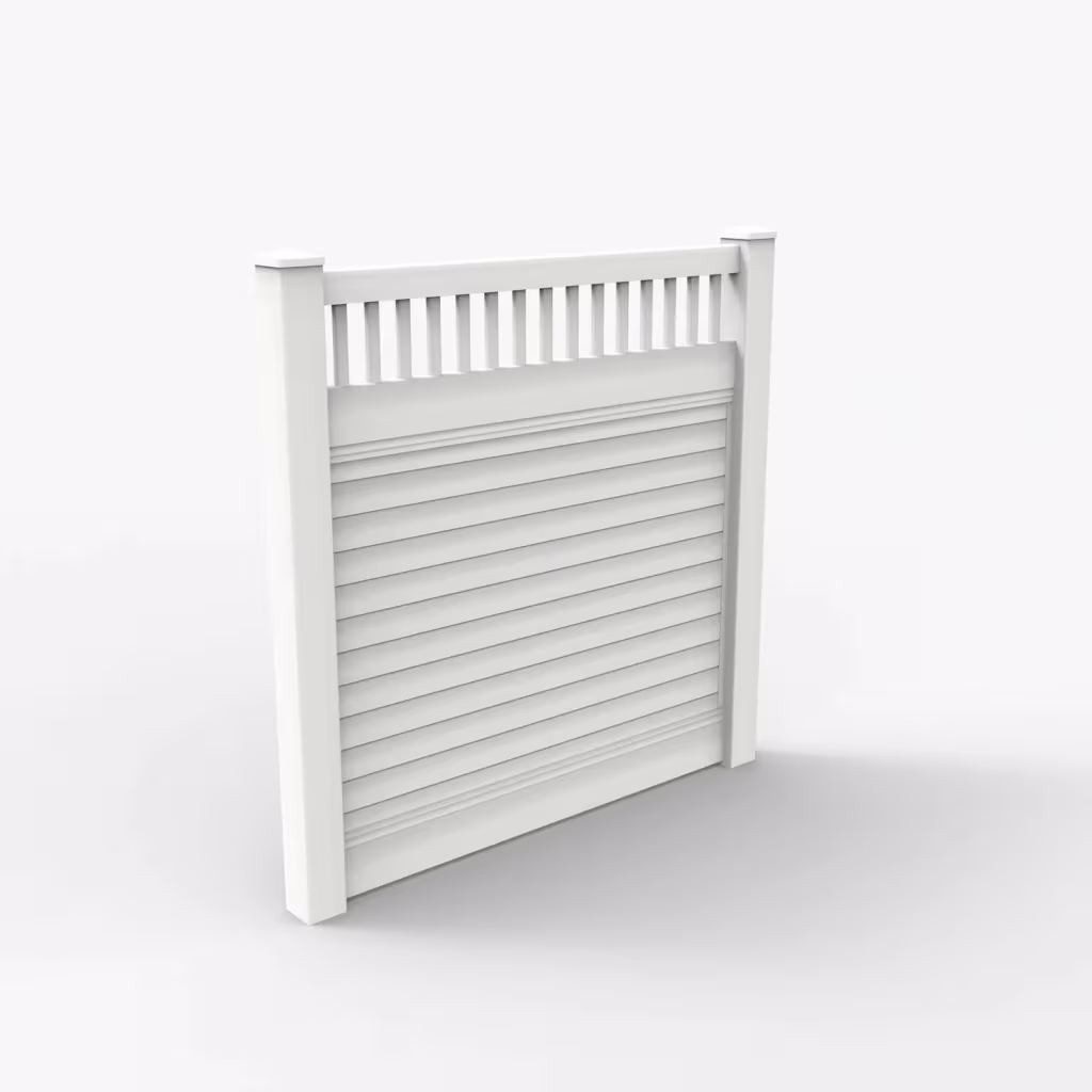 White horizontal privacy with picket vertical top 6 ft fence, main view