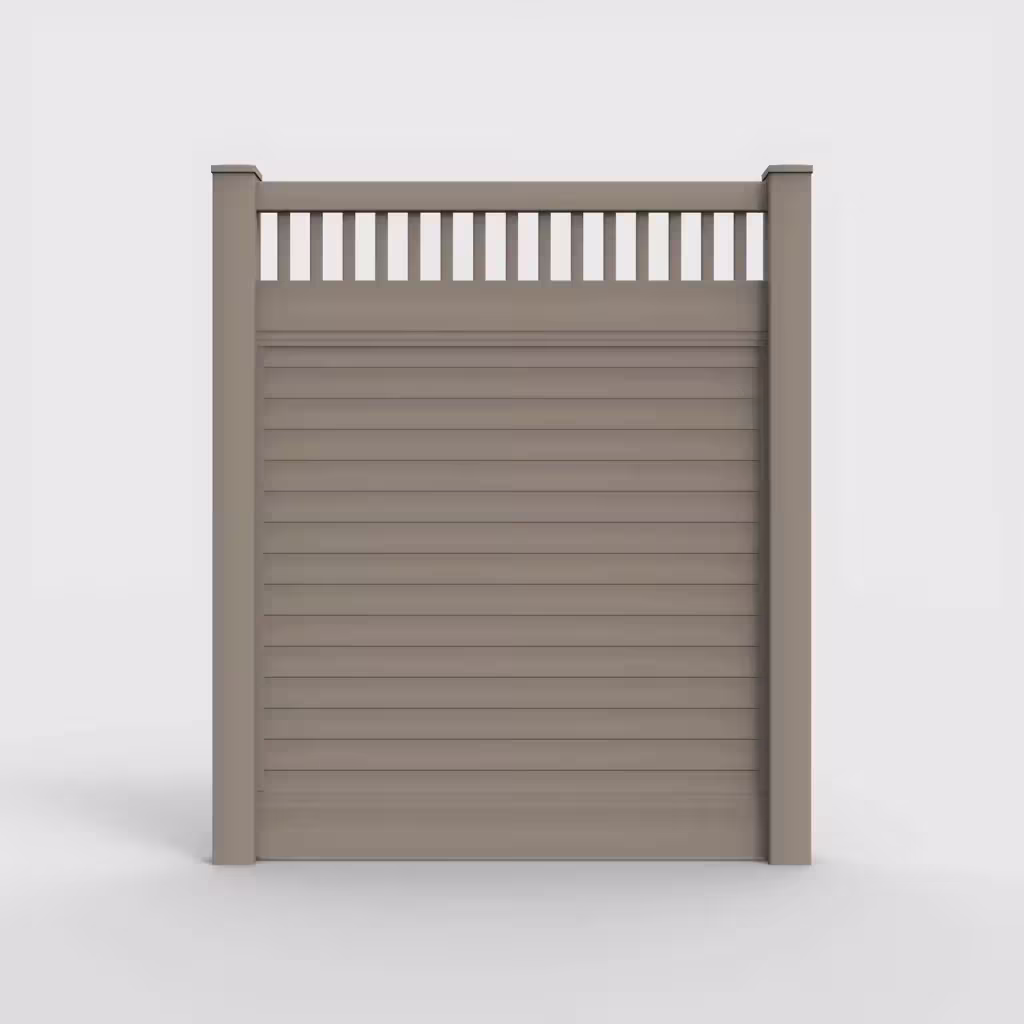 Clay horizontal privacy with picket vertical top 7 ft fence, front view