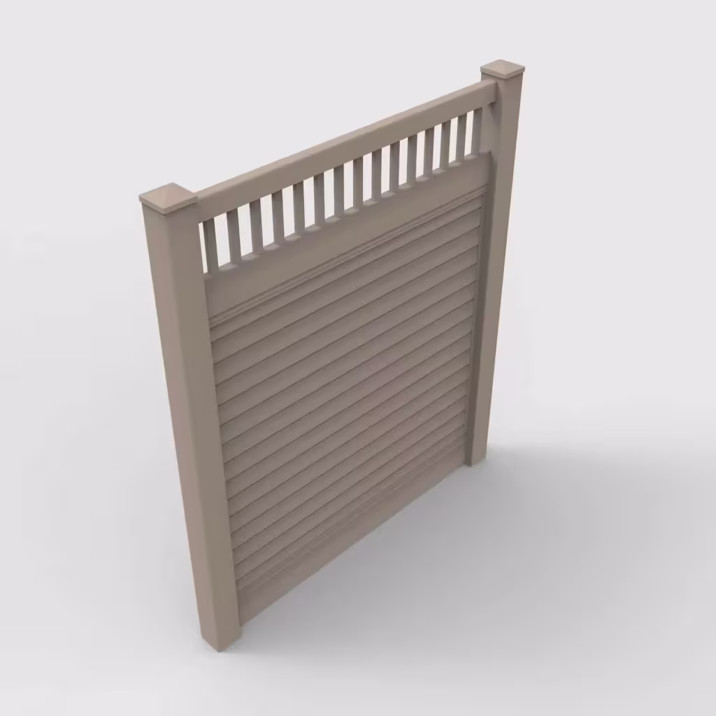 Clay horizontal privacy with picket vertical top 7 ft fence, isometric view