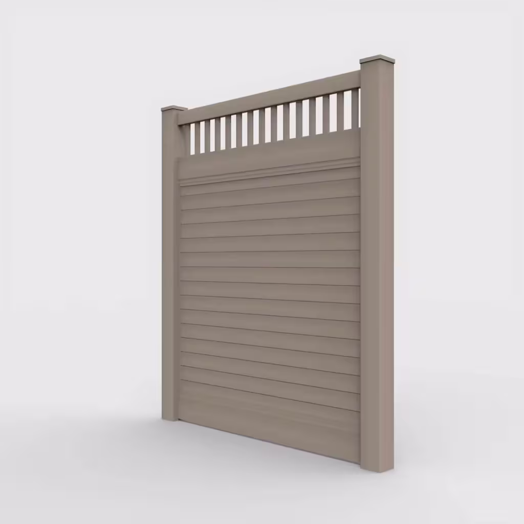 Clay horizontal privacy with picket vertical top 7 ft fence, left-side view
