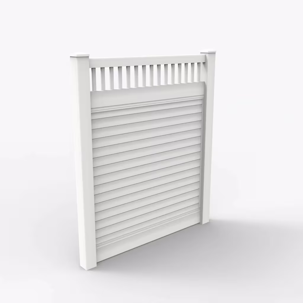 White horizontal privacy with picket vertical top 7 ft fence, main view