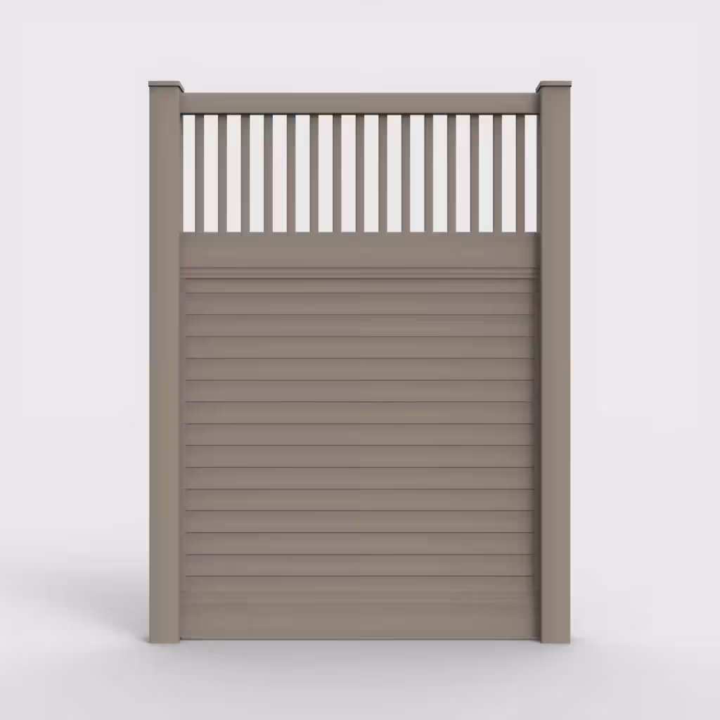 Clay horizontal privacy with picket vertical top 8 ft fence, front view