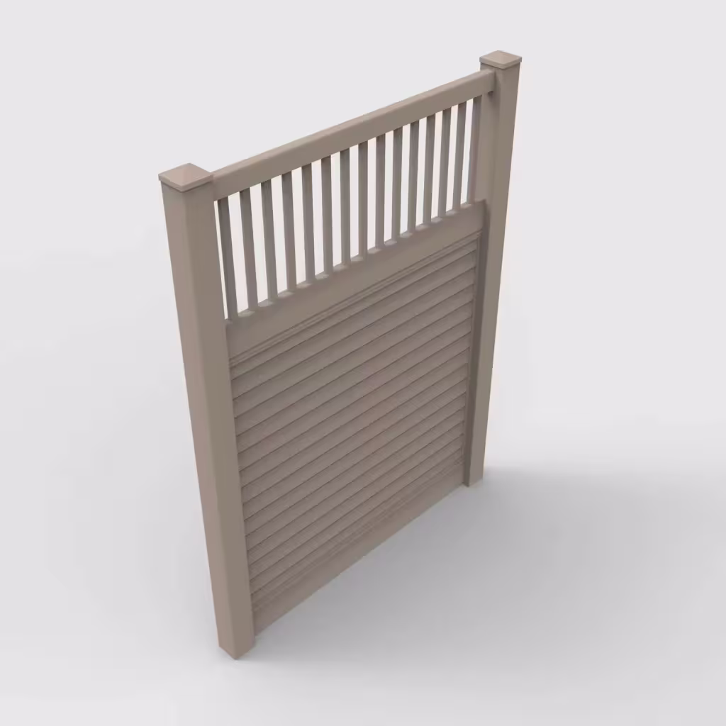 Clay horizontal privacy with picket vertical top 8 ft fence, isometric view