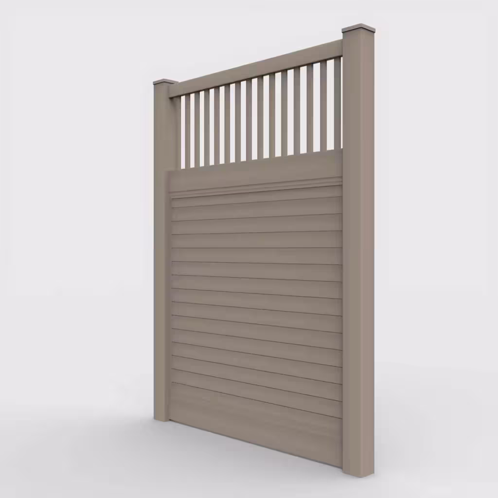 Clay horizontal privacy with picket vertical top 8 ft fence, left-side view